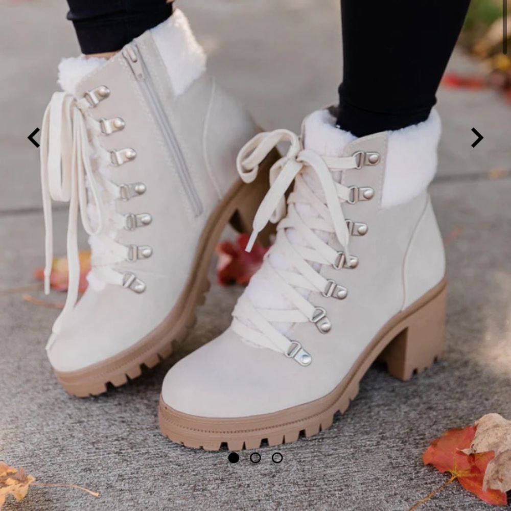 Tami Beige Fleece Lace Up Boots Booties from Pink Lily